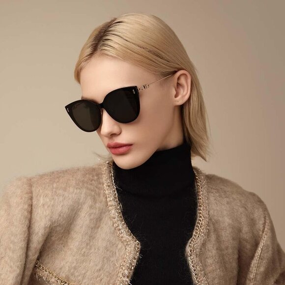 🆕 Women Black Fashion Oversized Cat Eye Polarized Exclusive Eyewear Sunglasses - Picture 4 of 9